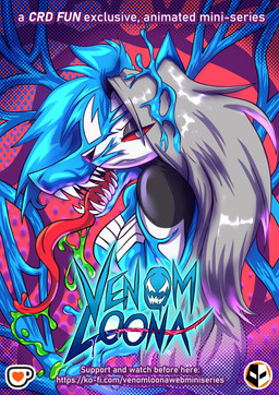 duo fangs female intersex longe_tongue looking_at_viewer red_eyes simple_background teeth text chochi kato777 hellaverse helluva_boss marvel mythology loona_(helluva_boss) she-venom venom_(marvel) canid canid_demon canine demon hellhound mammal mythological_canine mythological_creature symbiote absurd_res crossover english_text hi_res