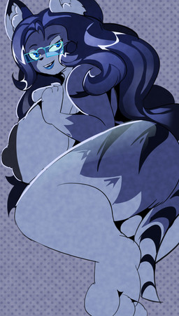 anthro big_breasts blue_body breasts butt eyewear female fur glasses huge_breasts looking_at_viewer looking_back looking_back_at_viewer nude solo striped_body striped_fur stripes penlink felid mammal pantherine tiger 2022 character_request digital_media_(artwork) hi_res