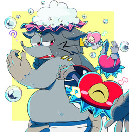 anthro bath bathing bubble fur grey_body grey_fur heart_symbol male soap popppp0 mad_rat_dead nippon_ichi_software heart_(mad_rat_dead) mad_rat_(mad_rat_dead) mammal murid murine rat rodent