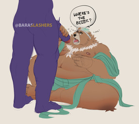 anthro belly butt dialogue drunk duo faceless_character faceless_male genitals handjob male male/male nipples overweight overweight_male penile penis sex sitting substance_intoxication text baraslashers lifewonders live_a_hero goro_(live_a_hero) bear mammal english_text