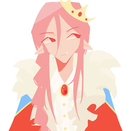 ambiguous_gender ambiguous_humanoid bangs braided_hair button_(fastener) cape clothed clothing crown fangs fur gem hair headgear humanoid_pointy_ears long_hair not_furry pink_hair pointy_ears red_cape red_clothing red_eyes simple_background solo teeth white_background sunfl0werii dream_smp technoblade humanoid 1:1 2023 digital_drawing_(artwork) digital_media_(artwork) hi_res lineless male_(lore)