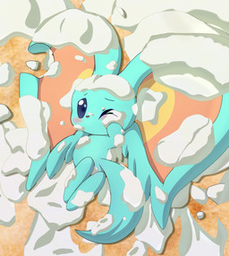 ambiguous_gender big_ears biped bipedal_feral bird's-eye_view blue_eyes blush blush_lines blush_stickers cake dessert embarrassed feral fluffy fluffy_tail food frosting frosting_on_face frosting_on_feet frosting_on_head frosting_on_tail fur high-angle_view lying mouthless notched_ear on_side one_eye_closed semi-anthro solo tail teal_body teal_fur ebino_senaka kirby's_dream_buffet kirby_(series) kirby_and_the_forgotten_land nintendo elfilin alien chinchilla chinchillid mammal rodent starling_(kirby) 2022 digital_drawing_(artwork) digital_media_(artwork) english_description full-length_portrait hi_res portrait male_(lore)