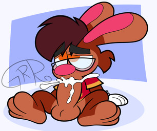 3_toes 4_fingers anthro balls big_penis blush bodily_fluids cartoon_gloves clothing cum cum_in_mouth cum_inside eyewear feet fingers genital_fluids genitals glasses humanoid_genitalia humanoid_penis male oral paws penis penis_in_mouth self_oral shirt soles solo toes toony topwear wearing_glasses conditional_dnp sr-g roderick_(tamerkoh) lagomorph leporid mammal rabbit digital_media_(artwork)