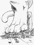 ambiguous_gender anthro arms_above_head arms_bent bent_legs building building_destruction claws crush crushed_building destruction disembodied_legs driveway extended_arms fleeing foot_crush group hands_above_head house macro mailbox mostly_offscreen_character neighborhood panicking paws running size_difference spread_arms trio kencougr cougar domestic_cat felid feline felis human mammal 1989 black_and_white monochrome traditional_media_(artwork)