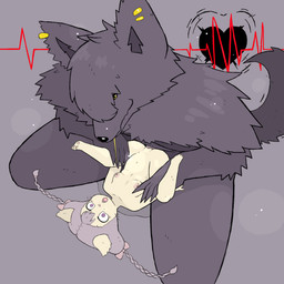 abdominal_bulge anthro bodily_fluids bow_ribbon breasts corruption duo female feral from_front_position fur genital_fluids genitals grey_body grey_fur hair heart_symbol heartbeat looking_at_another lying male male/female missionary_position navel nipples on_back open_mouth penetration piercing pigtails purple_eyes purple_hair sex size_difference small_breasts smile spread_legs spreading tan_body tan_fur toothpick vaginal vaginal_fluids vaginal_penetration vulva wet young young_female y0dare lammy bovid canid canine canis caprine mammal sheep wolf holding_(disambiguation) comic hi_res