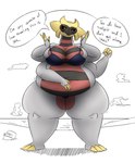 2020 3_claws 3_toes 4_arms 4_claws 4_fingers aliasing anthro asking asking_viewer beach belly belly_overhang belly_scales big_belly big_breasts bikini bikini_only biped black_body black_countershading black_eyebrows black_markings black_sclera black_text blue_bikini blue_bikini_bottom blue_bikini_top blue_clothing blue_swimwear breasts claws cleavage cleavage_overflow clothed clothed_anthro clothed_female clothing cloud colored countershade_crotch countershade_neck countershade_torso countershading dark_sclera dialogue digital_drawing_(artwork) digital_media_(artwork) english_text eyebrows eyelashes facial_markings feet female female_anthro finger_claws fingers front_view full-length_portrait generation_4_pokemon gesture giratina grey_body hand_gesture hand_on_belly hand_on_own_belly hatching_(art) head_markings huge_breasts huge_thighs keg legendary_pokemon linked_speech_bubble mara_(thatoneaceguy) markings mask_(marking) multi_arm multi_limb navel nintendo non-mammal_navel obese obese_anthro obese_female open_mouth outside overweight overweight_anthro overweight_female partially_clothed partially_clothed_anthro partially_clothed_female partially_colored pink_tongue pointing pointing_at_self pokemon pokemon_(species) pokemorph portrait pupils red_body red_countershading red_eyes red_mouth sand scales sea seaside shaded shadow simple_background skimpy sky solo speech_bubble standing strap_pull swimwear talking_to_viewer text thatoneaceguy thick_thighs toe_claws toes tongue water weight_conscious white_background yellow_claws yellow_fingers yellow_head yellow_toes