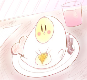 bacon beverage bread egg female food genitals looking_at_viewer meat not_furry plump_labia solo spreading toast tongue tongue_out vulva ota_(artist) food_creature 2018 absurd_res digital_media_(artwork) hi_res