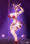 anthro areola big_breasts big_butt biped breast_squish breasts butt clothing crouching curvy_figure dancing erect_nipples female female_anthro footwear front_view fur hand_on_breast high_heels hooves huge_breasts huge_hips huge_thighs lencerie lingerie navel nipples pole pole_dancing red_clothing red_lingerie shoes solo spreading squish stripper swimwear thick_thighs two-piece_swimsuit view voluptuous wide_hips sparkv beastars cosmo_(beastars) giraffid mammal okapi absurd_res hi_res
