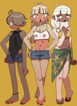 anthro barefoot bottomwear clothed clothing feet female group hair long_hair micro_calves micro_legs micro_thighs short_hair shorts thin_calves thin_legs thin_thighs trio ikutasemi haplorhine japanese_macaque macaque mammal monkey old_world_monkey primate absurd_res hi_res