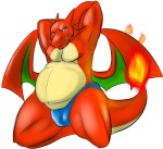 anthro belly bulge clothed clothing fire flaming_tail male manly membrane_(anatomy) membranous_wings musclegut muscular muscular_anthro muscular_male orange_body orange_skin overweight overweight_anthro overweight_male pecs skimpy solo speedo swimwear tail topless wings dynosaur nanaki mythology nintendo pokemon charizard dragon generation_1_pokemon mythological_creature mythological_scalie pokemon_(species) scalie