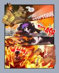 2018 4:5 anthro attack backfire badger black_body black_fur black_hair black_nose breasts canid canine canis cinderfrost clothed clothing comic demicoeur dialogue digital_media_(artwork) domestic_dog english_text female fiera_(cinderfrost) fire firefighter fur german_shepherd group hair herding_dog hi_res highlights_(coloring) male mammal mustelid musteline nipples nude onomatopoeia pain panicking pastoral_dog pink_highlights pit_bull prejudice scared sound_effects speech_bubble superpowers tan_body tan_fur teeth text white_body white_fur