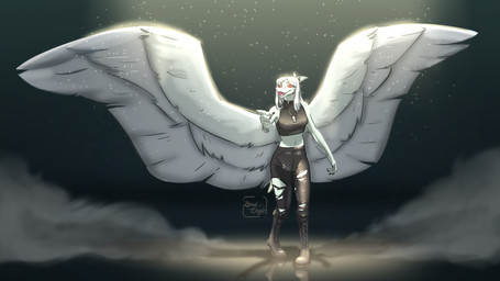 5_fingers abstract_background amber_eyes anthro big_wings black_bottomwear black_clothing black_jeans black_pants bone_frill boots bottomwear claws clothing denim denim_bottomwear denim_clothing elbow_feathers feathered_wings feathers female finger_claws fingers footwear frill_(anatomy) gesture grey_body grey_hair grey_scales hair halter_top hand_gesture jeans jewelry long_hair midriff necklace open_mouth open_smile pants pointing scales shoes smile snout solo text torn_bottomwear torn_clothing torn_jeans torn_pants wings taiarts cavemanon_studios goodbye_volcano_high ko_op_(game_developer) snoot_game you're_breathtaking! fang_(gvh) prehistoric_species pterosaur reptile scalie 16:9 2024 artist_name digital_drawing_(artwork) digital_media_(artwork) hi_res meme watermark widescreen
