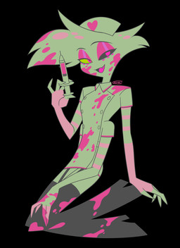 4_arms black_background blood bodily_fluids boots clothing colored_blood excessive_blood footwear hat headgear headwear high_heeled_boots high_heels legwear male multi_arm multi_limb nurse_clothing nurse_hat nurse_headwear nurse_uniform pink_blood shoes simple_background solo syringe thigh_boots thigh_highs uniform unusual_blood unusual_bodily_fluids enaic31 hazbin_hotel hellaverse angel_dust arachnid arthropod demon spider 2025 absurd_res digital_media_(artwork) hi_res