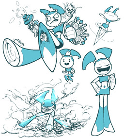 4_fingers :3 angry blue_body chibi derp_eyes eyes_closed female fighting_pose fingers fist flying looking_at_viewer machine midriff navel not_furry open_mouth open_smile pose simple_background smile solo standing thick_calves thin_thighs unusual_navel weapon white_background white_body discommunicator cc-by-nc-nd creative_commons my_life_as_a_teenage_robot nickelodeon jenny_wakeman android humanoid robot robot_humanoid 2014 aliasing digital_media_(artwork) multiple_scenes signature