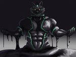 abs anthro black_clothing clothing dripping green_eyes liquid male muscular muscular_anthro muscular_male pecs red_sclera solo supervillain tight_clothing zigzag_teeth io_ths lifewonders live_a_hero monomasa goo_creature 4:3 hi_res