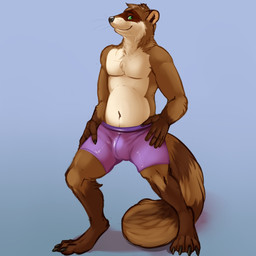 anthro blue_background boxer_briefs boxer_briefs_only brown_body brown_fur bulge clothed clothing countershade_face countershade_neck countershade_torso countershading facial_markings fur green_eyes hands_on_hips head_markings looking_at_viewer male male_anthro markings mask_(marking) ring_(marking) ringed_tail simple_background smile smiling_at_viewer solo standing striped_markings striped_tail stripes tail tail_markings tan_body tan_fur topless topless_anthro topless_male underwear underwear_only whiskers mintyderg mammal procyonid raccoon 1:1 2018 hi_res