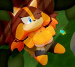 anthro bare_shoulders big_breasts biped blue_eyes breasts bulging_breasts cleavage cleavage_overflow clothed clothing collar female kneeling one_eye_closed outside solo slickehedge sega sonic_boom sonic_the_hedgehog_(series) sticks_the_jungle_badger badger mammal mustelid musteline 2018