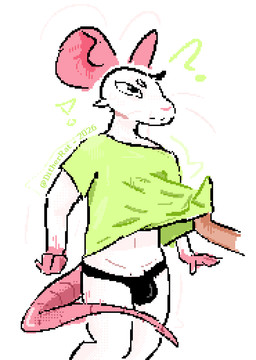 angry anthro clothing femboy fur green_clothing green_shirt green_topwear male panties shirt solo standing topwear underwear white_body white_fur dither_rat mammal murid murine rat rodent digital_media_(artwork) pixel_(artwork)