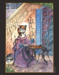2006 anthro biped brown_hair chair chess clothing dress felid female furniture hair looking_at_viewer mammal painting_(artwork) pantherine sitting snow_leopard solo stairs traditional_media_(artwork) watercolor_(artwork) window zetallis
