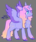 constellation cutie_mark eyelashes feathered_wings feathers female female_feral feral fur gradient_hair gradient_tail hair horn orange_hair pink_hair purple_body quadruped side_view sparkles sparkling_body sparkling_fur standing star teal_eyes wings flipside hasbro my_little_pony mythology fan_character equid equine mammal mythological_creature mythological_equine winged_unicorn 2023 colorful_theme dated pastel_theme signature