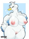 2022 3:4 4_fingers anthro anthrofied areola avian beak bedroom_eyes belly big_breasts blue_body blue_feathers breasts curvy_figure dated digital_media_(artwork) eyelashes feathered_wings feathers female fingers flashing flashing_breasts front_view generation_5_pokemon genitals grey_eyes hi_res huge_breasts huge_thighs looking_at_viewer mature_female multicolored_body multicolored_feathers narrowed_eyes nintendo nipples non-mammal_breasts non-mammal_nipples nude pink_areola pink_nipples pink_pussy pinup pokemon pokemon_(species) pokemorph pose pseudo_clothing pussy schwarzfox seductive shaded signature slightly_chubby slightly_chubby_anthro slightly_chubby_female solo swanna tail tail_feathers thick_thighs two_tone_body two_tone_feathers voluptuous white_body white_feathers wide_hips wings yellow_beak