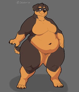 anthro belly big_belly big_breasts big_butt breasts butt ear_piercing fat_arms fat_rolls featureless_breasts female hand_on_hip navel obese obese_female overweight overweight_female paws piercing standing thick_thighs stabria meredith_(stabria) canid canine canis domestic_dog mammal mastiff molosser rottweiler hi_res model_sheet