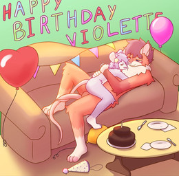 accessory affectionate age_difference anthro balloon balls birthday birthday_cake birthday_sex blue_eyes brown_eyes bunting_(banner) cake chest_tuft clothing cowgirl_position dessert duo entwined_tails female food from_front_position genitals hair hair_accessory hand_on_butt hands_on_back happy happy_sex hat headgear headwear hug inflatable leaning_on_another looking_pleasured love male male/female neck_tuft nude on_bottom on_top one_eye_closed party_hat penetration penile penile_penetration penis_in_vagina pink_body purple_body purple_hair round_ears sex shaking size_difference smile tail tail_coil trembling tuft vaginal vaginal_penetration x-ray_view young young_penetrated anonymous_artist devlin_leroux violette_starling american_opossum mammal marsupial mouse murid murine rodent virginia_opossum hi_res