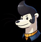 anthro black_eyes black_hair black_nose blue_clothing blue_coat blue_topwear clothing coat facial_hair fur hair male orange_clothing orange_shirt orange_sweater orange_topwear orange_turtleneck pompadour shirt sideburns smile solo sweater topwear turtleneck whiskers white_body white_fur goronic buddy_thunderstruck_(series) darnell_(buddy_thunderstruck) domestic_ferret mammal mustelid musteline true_musteline weasel alpha_channel bust_portrait digital_media_(artwork) portrait