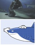 ^_^ ambiguous_gender blue_body countershade_face countershading disembodied_hand dorsal_fin duo eyes_closed feral fin fingers gills group happy massage open_mouth open_smile sharp_teeth smile teeth keke_(artist) fish human mammal marine shark animated multiple_images short_playtime