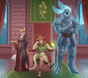 age_difference anthro antlers armor banner battlement belt biped book boots caligae castle chair claws clothing colored_fire confident confident_female confident_male container crossed_arms crossed_legs crown cup curtains day detailed_background elderly elderly_male emerald_(gem) fangs female fingers fire footwear fur fur_tuft furniture gem gloves glowing glowing_eyes goblet gown green_eyes green_fire group handwear happy headgear healing_magic helmet horn inside jerkin_(clothing) jewelry left-handed light looking_at_viewer magic magic_user male mane mat mature_male medieval medieval_architecture medieval_clothing menacing_silhouette older_male pendant pose possession prince relaxing royalty sandals serious serious_face shoes sitting size_difference sky smile standing tail tail_tuft teeth text throne throne_room translucent translucent_body trio tuft warrior white_eyes window window_curtains witch thelousy mythology saiyuki tales_from_valmeridia prince_borgon silva_vernalis sir_cordiale canid canine dragon fox ghost hare lagomorph leporid mammal mythological_creature mythological_scalie scalie spirit absurd_res full-length_portrait hi_res portrait story story_in_description url