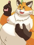 anthro barely_visible_genitalia barely_visible_penis belly big_belly blush cute_fangs fangs genitals humanoid_hands kemono male moobs navel nipples overweight overweight_male penis simple_background solo teeth yukumaru3 tamacolle iyo_(tamacolle) canid canine fox mammal 2024 absurd_res hi_res