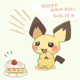 ambiguous_gender anthro cake dessert exclamation_point food open_mouth simple_background solo standing kanannbo nintendo pokemon generation_2_pokemon mammal pichu pokemon_(species) rodent 1:1 2015