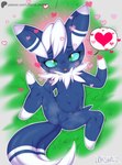 anthro blue_body blue_fur blush breasts crossgender cute_fangs fangs featureless_breasts featureless_crotch female fur green_eyes heart_symbol lying nude null on_back solo spread_legs spreading teeth tongue tongue_out ultama_lokshar_(artist) nintendo pokemon generation_6_pokemon meowstic pokemon_(species) hi_res