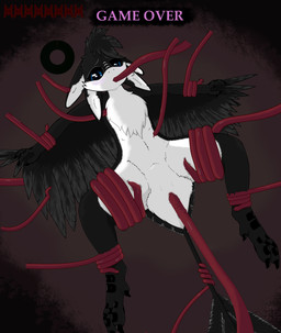 4_ears animal_genitalia chest_tuft cloaca cloacal cloacal_penetration coiling ears_down eyebrows feathers feet female game_over gameplay_mechanics genitals grabbing_both_legs gui health_bar helpless leg_grab looking_at_viewer mouth_play multi_ear multi_limb penetration pinned pivoted_ears raised_eyebrows restrained sex solo spread_legs spread_wings spreading stamina_bar tail talons tendrils tentacle_penetration tentacle_sex tentacles toes tuft underfluffies wings wrapped_up wrattales2022 avali absurd_res hi_res