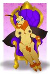 antennae_(anatomy) anthro blue_eyes breasts chair crown female fur furniture genitals gold_(metal) gold_throne headgear neck_tuft nipples orange_body orange_fur pussy queen_moth sitting solo throne tuft wings yellow_body chainilla arthropod insect lepidopteran moth absurd_res hi_res