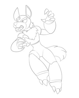 anthro armor armor_plates claws fur machine male open_mouth simple_background solo tail teeth tuft halbean capcom mega_man_(series) megaman_(classic) fan_character wolf_man_(leinglo) canid canine canis mammal robot robot_anthro robot_master wolf 2026 digital_media_(artwork) hi_res monochrome sketch