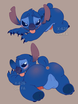 3_toes 4_fingers anus back_markings backsack balls blue_body blue_claws blue_eyes blue_fur blue_nose blue_pawpads blush blush_lines bodily_fluids body_blush butt butt_blush chest_tuft claws ear_markings eyebrows facial_markings feet fingers fur genital_fluids genitals head_markings head_tuft looking_at_viewer looking_back looking_back_at_viewer male markings multiple_angles notched_ear nubbed_penis occipital_markings pawpads penis precum presenting presenting_hindquarters pupils raised_inner_eyebrows simple_background small_tail solo tail toes tongue tongue_out tuft white_pupils spacegaylien disney lilo_and_stitch stitch_(lilo_and_stitch) alien experiment_(lilo_and_stitch) 2022 absurd_res digital_media_(artwork) hi_res watermark