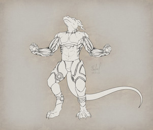 anthro armor cybernetic_arm cybernetic_attachment cybernetic_limb cybernetics machine male paws simple_background solo standing tail lunhiss mythology dragon mythological_creature mythological_scalie scalie 2022 digital_drawing_(artwork) digital_media_(artwork) monochrome signature sketch