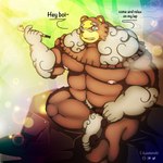 anthro biped brown_body bulge humanoid_hands looking_at_viewer male muscular muscular_male nipples sitting solo text edgaa nintendo pokemon pokemon_legends_arceus generation_8_pokemon pokemon_(species) ursaluna 1:1 2022 absurd_res english_text hi_res