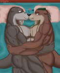 anthro bed blush brown_body brown_fur cuddling duo fur furniture hair heart_symbol holding_partner hug lying lying_on_bed male male/male muscular muscular_male nipples nose_kiss nude on_bed on_side pillow romantic tail whiskers racingtime244 echo_(game) echo_(series) echo_project the_smoke_room mr._bronson todd_bronson humanoid mammal mustelid otter digital_media_(artwork) shaded incest_(lore)