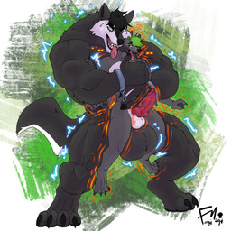 anthro attribute_theft balls big_balls big_muscles black_hair cuff_(restraint) duo erection genitals green_eyes green_hair growth hair huge_balls huge_muscles hyper hyper_balls hyper_genitalia hyper_muscles male male/male muscular muscular_male nude penis restraints shackles shrinking size_difference size_theft size_transformation tail tongue tongue_out transformation vein veiny_penis fungimagi ritzywolf slashin hybrid 1:1