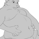 5_fingers ambiguous_gender annoyed anthro areola belly belly_rub belly_tuft big_belly biped black_eyebrows bottomwear bulge cheek_tuft chest_tuft claws clothed clothing deep_navel disembodied_hand duo eyebrows faceless_ambiguous faceless_character facial_tuft fingers front_view fur fur_tuft grey_body grey_fur grumpy half-closed_eyes hand_on_belly hand_on_leg head_tuft holding_belly holding_stomach inner_ear_fluff looking_aside looking_away love_handles male male_focus moobs narrowed_eyes navel neck_tuft offscreen_character overweight overweight_anthro overweight_male rubbing shorts simple_background sitting solo_focus squish three-quarter_view topless tuft white_background mosin canid canine canis mammal wolf 1:1 2020 2d_animation animated digital_drawing_(artwork) digital_media_(artwork) frame_by_frame greyscale line_art loop monochrome short_playtime