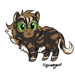 :< ambiguous_feral ambiguous_gender brown_body brown_fur brown_hair brown_hooves dipstick_tail feral fur green_eyes hair hooves markings mouth_closed no_sclera side_view simple_background solo tail tail_markings text white_background white_tail_tip young young_ambiguous young_feral squeegull fluffy_pony fluffy_pony_(species) mammal 1:1 2025 artist_name digital_media_(artwork) hi_res