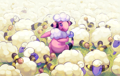 ambiguous_gender blue_eyes crowd crowded detailed_background eyelashes feral grass group looking_at_another looking_at_viewer open_mouth outside pink_body plant shocked smile tail tail_orb tan_body tongue metalisk nintendo pokemon flaaffy generation_2_pokemon mareep pokemon_(species) 2021 absurd_res digital_media_(artwork) hi_res
