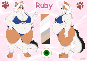 anthro belly big_belly big_breasts bikini bikini_bottom bikini_top black_body black_fur bottomwear breasts brown_body brown_fur butt clothing eyewear female fur glasses green_eyes grey_body grey_fur hair obese obese_anthro obese_female overweight overweight_anthro overweight_female solo swimwear topwear two-piece_swimsuit wearing_glasses white_body white_fur white_hair kirsy36 ruby_renardrouge canid canine fox mammal marble_fox red_fox true_fox absurd_res hi_res model_sheet