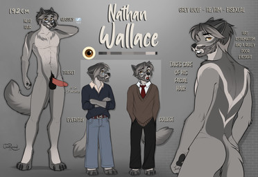 abs anthro balls beard biped bottomwear claws clothed clothed_anthro clothed_male clothing countershade_torso countershading erection eyewear facial_hair feet fingers front_view fully_clothed fully_clothed_anthro fully_clothed_male fur genitals glasses hair male navel nude nude_anthro nude_male penis rear_view solo standing tail teeth text toes topwear rimann canid canine canis mammal wolf 2026 digital_drawing_(artwork) digital_media_(artwork) english_text hi_res
