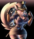 anthro breasts clothed clothing cuff_(restraint) female handcuffs hat headgear headwear insignia looking_at_viewer metal_cuffs nipple_outline police police_uniform restraints shackles smile solo standing uniform wide_hips checkeredsheets wwaxyy dash_(dalex) canid canine canis coyote mammal