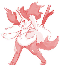 3_fingers 3_toes ambiguous_anthro ambiguous_gender anthro arm_tuft biped blush blush_lines cheek_tuft chest_tuft digitigrade dipstick_tail facial_tuft feet fingers flat_chested flesh_fang front_view hip_tuft inner_ear_fluff looking_at_viewer markings multicolored_tail nude_ambiguous nude_anthro object_in_tail open_mouth open_smile pointy_ears pose prick_ears shoulder_tuft simple_background slim smile snout solo standing stick stick_in_tail tail tail_markings tapering_snout text toes tuft white_background yakiniku628 nintendo pokemon braixen canid generation_6_pokemon mammal pokemon_(species) 2021 digital_drawing_(artwork) digital_media_(artwork) full-length_portrait hi_res japanese_text portrait shaded simple_shading sketch