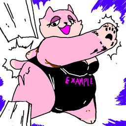 anthro belly big_belly big_breasts black_pawpads breasts clothing dipstick_tail emanata eyelashes female flash_emanata fur gloves_(marking) half-closed_eyes leg_markings markings motion_lines narrowed_eyes navel_outline obese obese_female open_mouth overweight overweight_female pawpads pink_body pink_fur pupils socks_(marking) solo tail tail_markings text text_on_clothing shamelesss example_cat domestic_cat felid feline felis mammal 2020 aliasing character_name digital_media_(artwork) english_text microsoft_paint_(artwork)