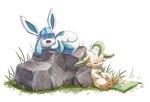 against_natural_surface against_rock against_surface ambiguous_gender cracks duo ears_down eyes_closed feral grass head_leaf leaf leaf_ears leaf_tail leg_markings markings on_rock open_mouth pivoted_ears plant reclining rock simple_background sitting sleeping socks_(marking) tail white_background yawn angehistoire nintendo pokemon eeveelution elemental_creature flora_fauna generation_4_pokemon glaceon leafeon pokemon_(species) 2019